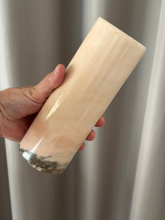 Vintage Pink Marble Cylinder Vase – Stone (photo 2 of 9)