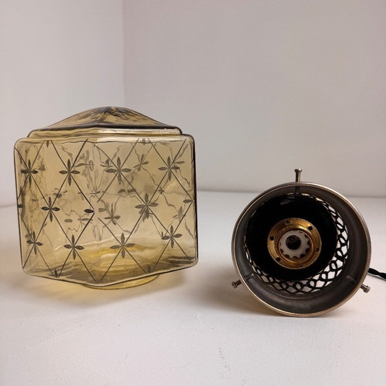 Image 1 of ART DECO STAINED GLASS PENDANT LIGHT