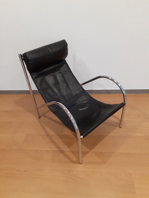 Fauteuil en Cuir Noir Omega pour Habitat