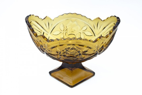 Image 1 of Amberkleurige jardinière "roos", Ząbkowice glasfabriek, Polen.