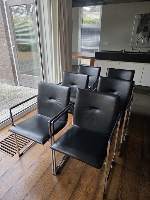 6 Arco eetkamerstoelen met lederen bekleding