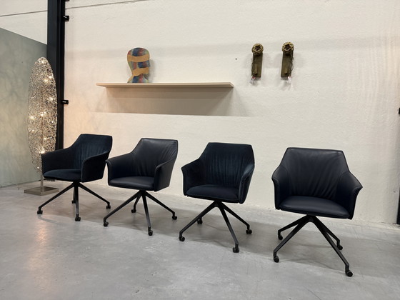 Image 1 of 4 Sedie da pranzo Leolux Callas in tessuto blu/pelle