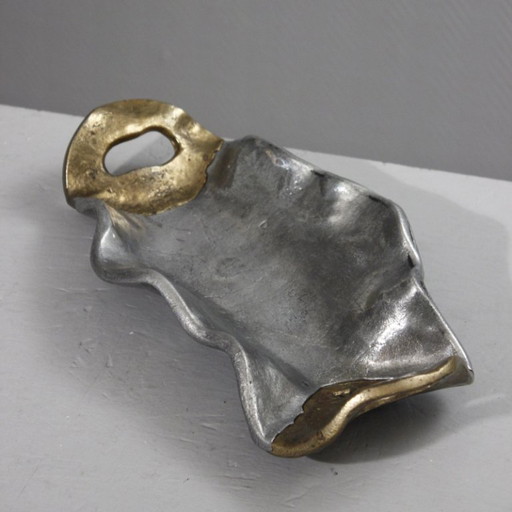 David Marshall Art3 design - Sculptural fruit bowl in aluminum & brass, 1980s