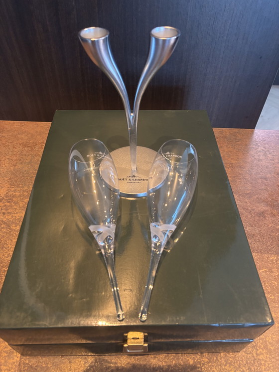 Image 1 of Moët & Chandon gift box and Philippe Di Meo design holder with Moët & Chandon glasses.