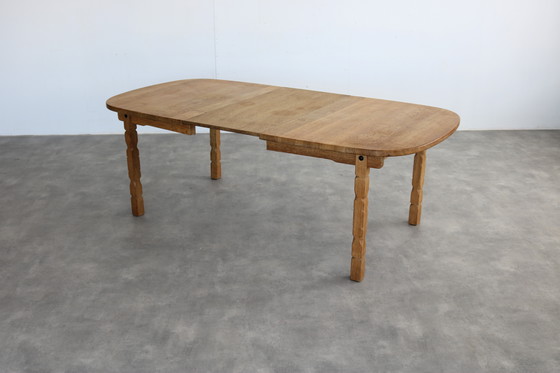 Image 1 of brutalist extendable oak dining table