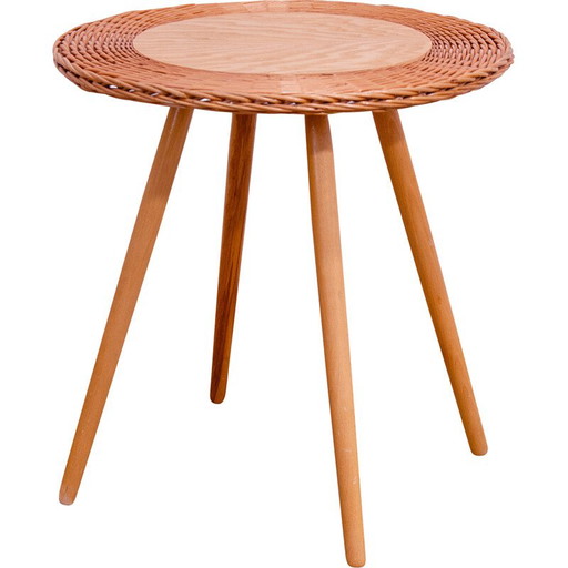 Mesa de centro vintage de ratán de Jan Kalous para Úluv, Checoslovaquia, 1960