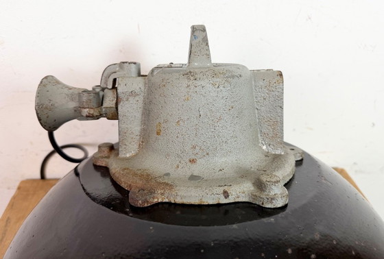 Image 1 of Black Enamel and Cast Iron Industrial Cage Pendant Light, 1960s