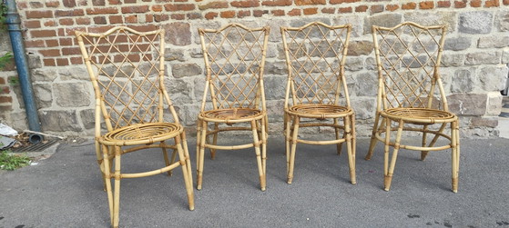 Image 1 of Set di 4 sedie in rattan Louis Sognot