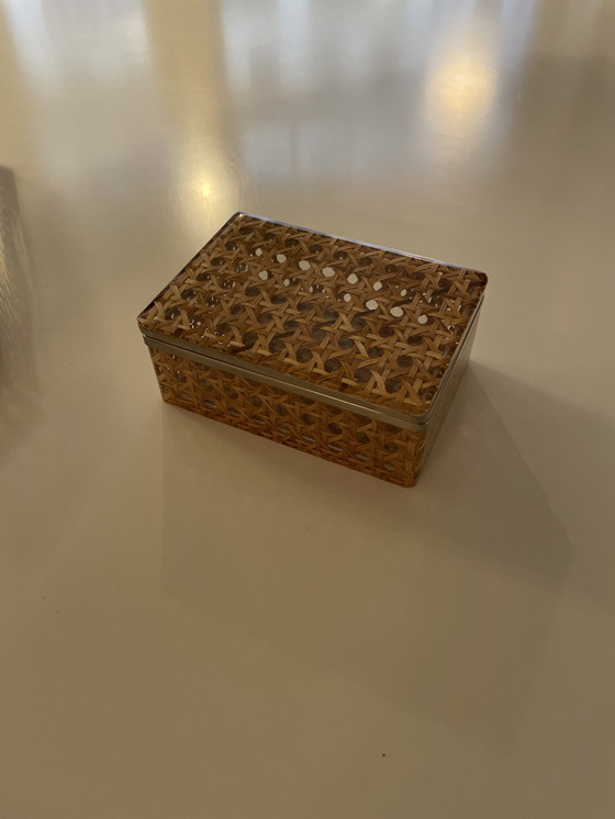 Image 1 of Plexiglas rieten doos Italië jaren 70 toegeschreven aan Gabriella Crespi