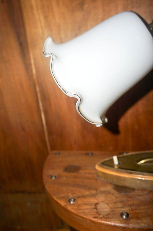 vintage ruffled milk glass lamp * flower shaped bedside light * brass curved stem * art deco revival * cute desk lamp Charming