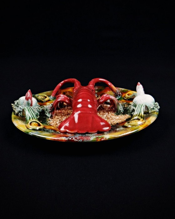 Image 1 of Lobster plate in barbotine Caldas da Rainha Majolique Palissy earthenware