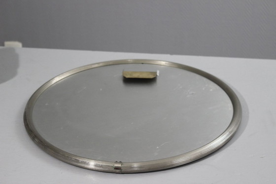 Image 1 of Vintage modernistische Art Deco spiegel en wandlampen, vernikkeld staal, jaren 1950