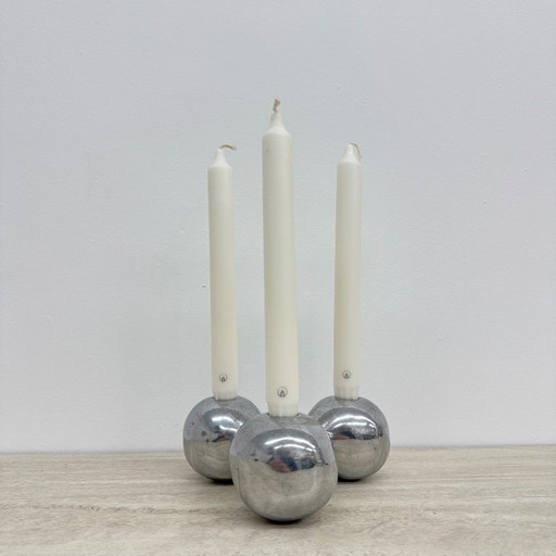 Bougeoir sphérique en aluminium de style atomique, design du milieu du siècle, années 1970