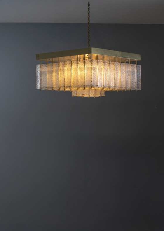 Image 1 of Lampada da soffitto Bohemian in vetro testurizzato e ottone, anni '60