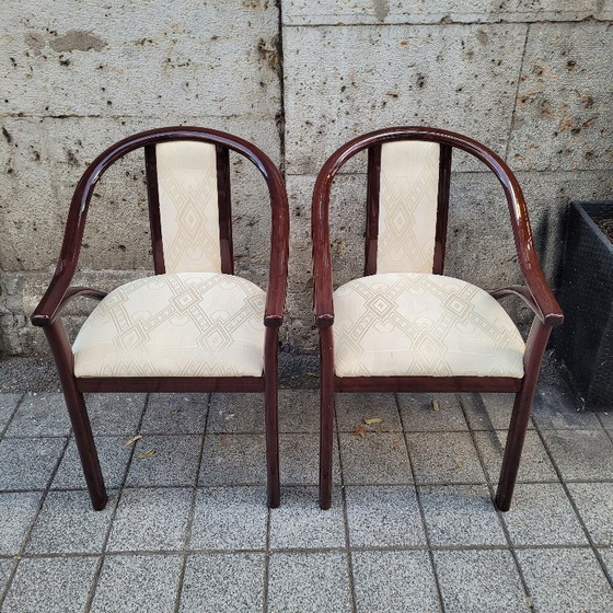 Image 1 of Set aus 4 Art-Deco-Stühlen, bezogen mit „Euphoria Cubista“, Misia Paris, 70er Jahre – Frankreich