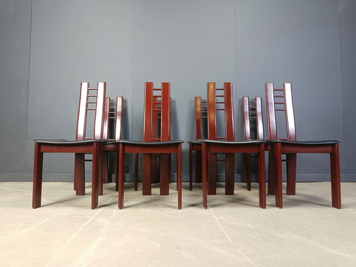 Red Metal Post Modern Dining Chairs, 1980s Set of 8