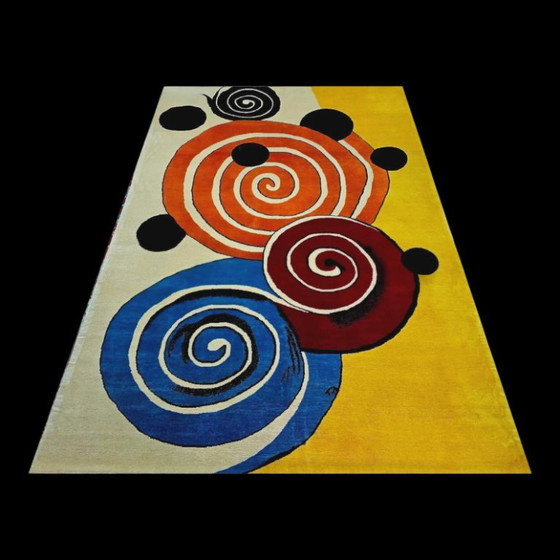 Hand-Knotted Wool Rug – Contemporary Round Spirals Art Design (200 x 300 cm) – Tapis (photo 4 of 8)