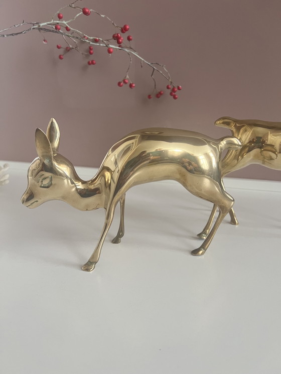 Image 1 of Hollywood Regency brass XL deer/bambis