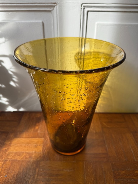 Image 1 of Biot vase in blown and bubbled amber-tinted glass