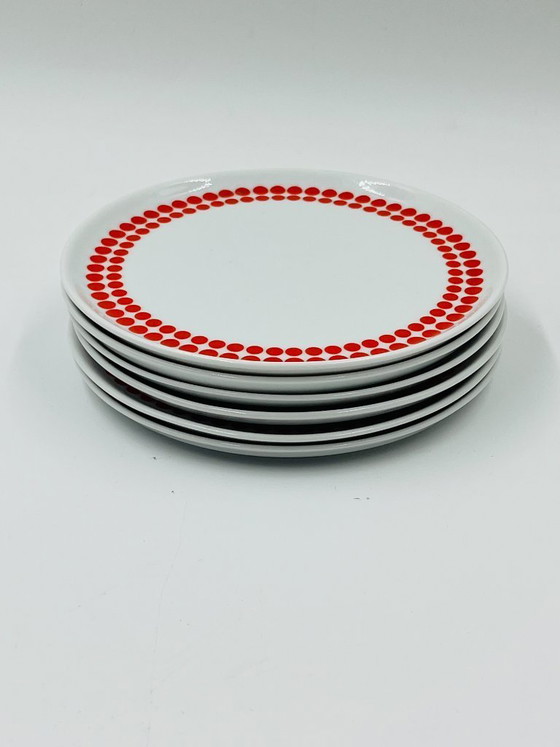Image 1 of Winterling Bavaria Red Polka Dot Porcelain Lunch Service 70s