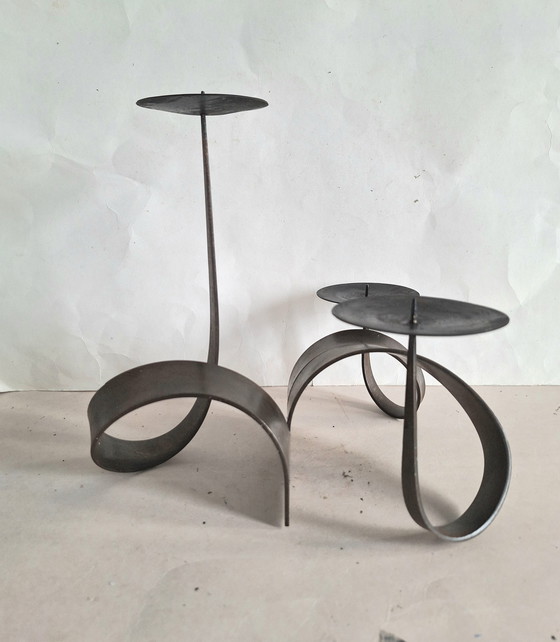 Image 1 of Ferart Canada Brutalist ijzeren 3 armige Pijler kandelaar. Uit één stuk. 