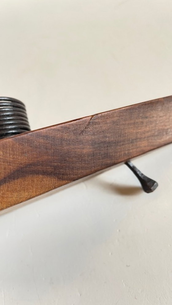 Image 1 of Brutalistische olijfhouten kaarsenhouder vintage