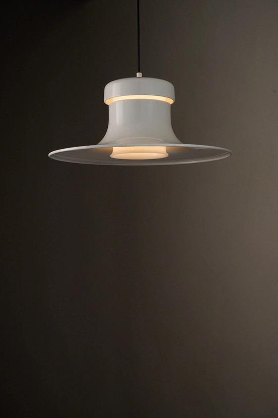 Lampada a sospensione in metallo bianco di Aneta, Svezia, anni '70, Plafoniere, Nero, Scandinavian (foto 9 di 14)