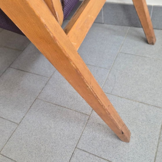 Image 1 of PAIRE DE FAUTEUILS BRIDGE VINTAGE 1950 EN HETRE PIEDS COMPAS 50S ROCKABILLY