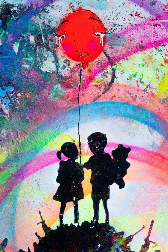 Image 1 of UTOPIA - Kids on Guns Hill - Artist's painting under glass