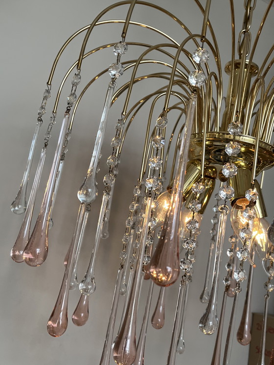 Image 1 of Lampada a sospensione vintage XXL in cristallo rosa a goccia, italiana