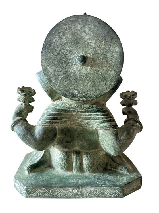 Image 1 of Ganesha-beeldje groen | Decoratief religieus beeldhouwwerk, vrijstaand