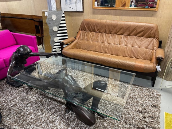 Image 1 of C. Conndray Bronze Figural Sculpture Coffee Table with Glass Top