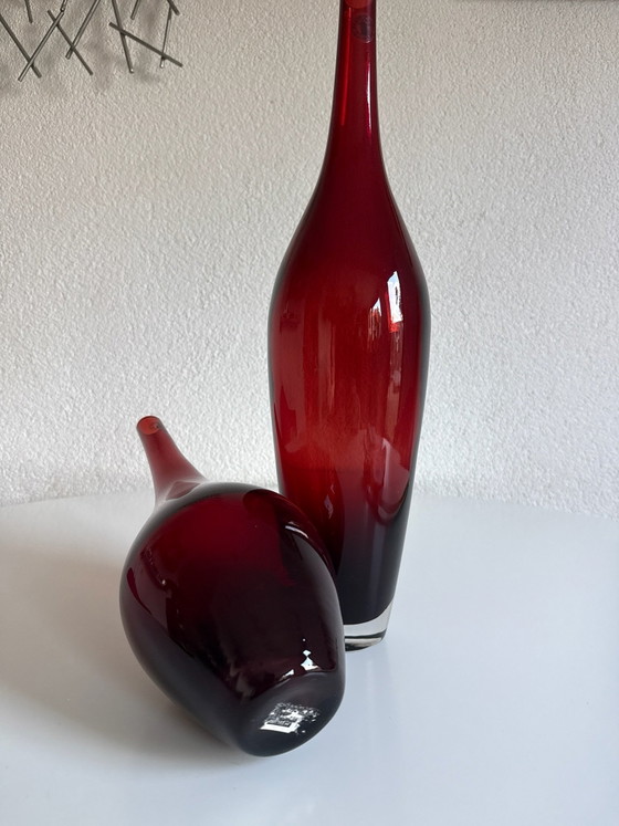 Vintage IKEA 'Handmade Quality' Vases - Deep Red / Cranberry, Glass (photo 4 of 5)