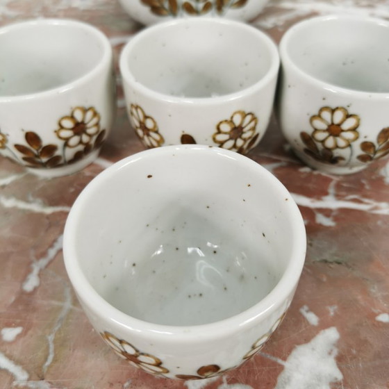 Image 1 of Vintage mid century theeservies. Theepotje en vier kommetjes. Keramiek