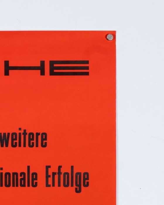 Image 1 of Porsche meldet weitere internationale Erfolge 1957 – Original Vintage Porsche Poster by Strenger – Mid-Century Modern – 85x59 cm