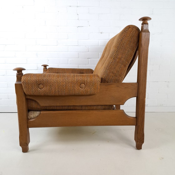 Image 1 of Vintage fauteuil brutalist Deens design hout stof jaren 70