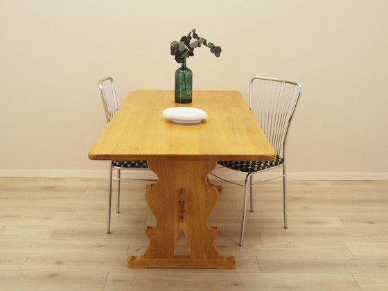 Tavolo da pranzo danese in rovere massiccio, costruzione a cavalletto, anni '60 – Tavoli da pranzo, Wood (photo 2 of 15)
