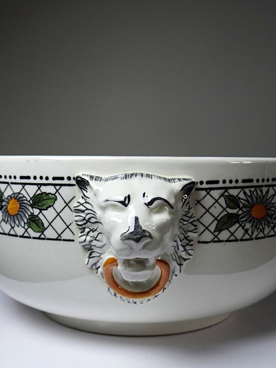Image 1 of Large HB Choisy-le-Roi polychrome ironstone salad bowl "Elisabeth" early 20th century