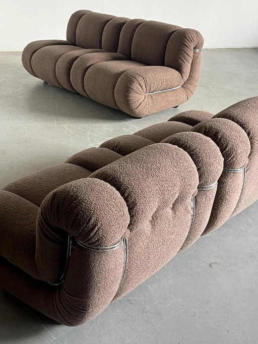 Módulos de asiento Vintage Mimo Padova 'Velasquez' de tapicería Dove Gray Boucle y acero cromado, Italia, años 70