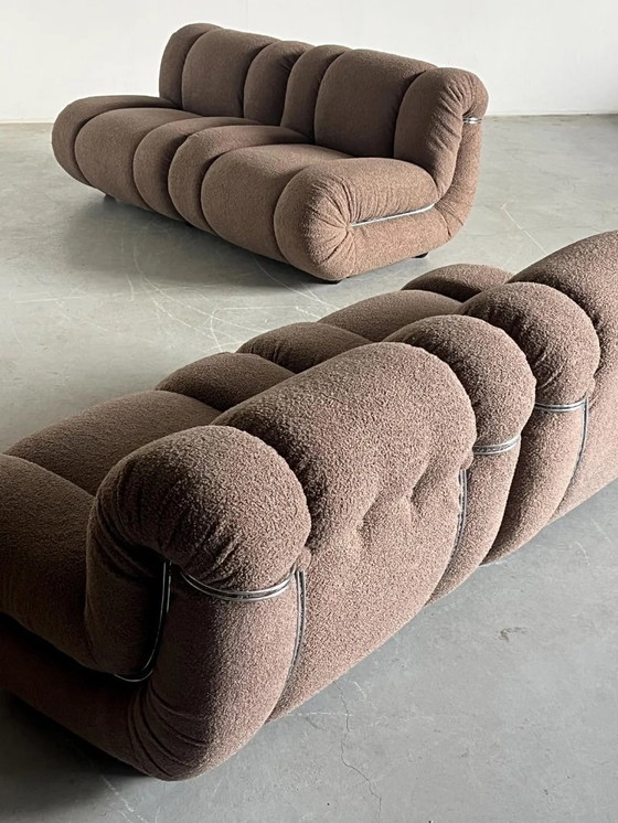 Image 1 of Moduli di seduta vintage Mimo Padova 'Velasquez' in tappezzeria boucle grigio tortora e acciaio cromato, anni '70, Italia