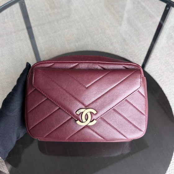 Image 1 of Chanel Flap - 22CM Chevron Calfskin Burgundy Gold Hardware Series 22