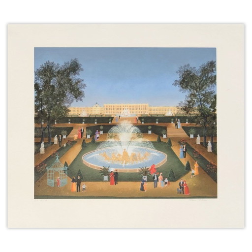 Fabienne DELACROIX Der Park des Schlosses von Versailles Signierte Lithografie