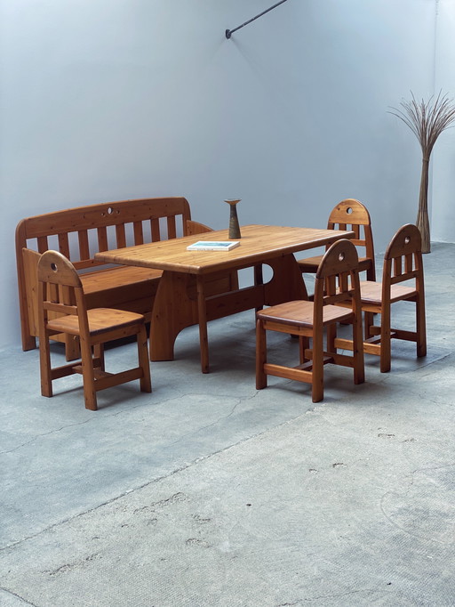 Wasa eetkamerset eettafel, bank & 4 stoelen massief grenen 1994