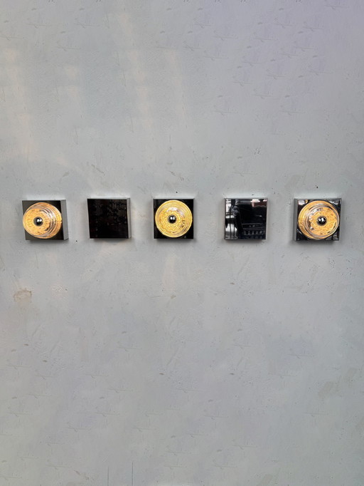 5er Set Kaiser Leuchten Wandleuchten - Space Age Chrom & Glas Ikonen