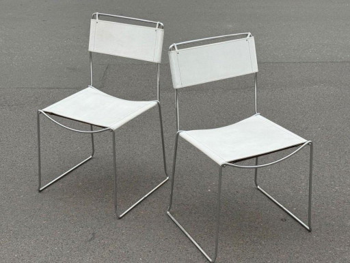 2/6 Giandomenico Belotti Alias Dining Chair Leather white Chrome 80s