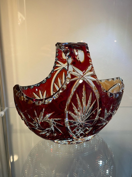 Cesto in Vetro di Cristallo Tagliato Rosso Rubino Boemo Vintage, Bohemia, Accessori da tavola (foto 3 di 15)