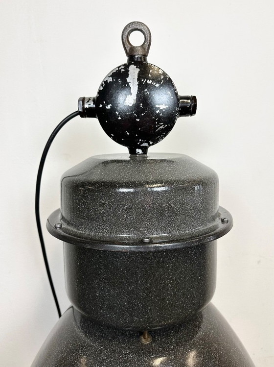 Image 1 of Large Dark Grey Enamel Industrial Factory Lamp from Elektrosvit, 1960s