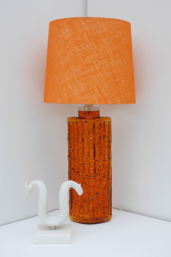 Grand Orange Glass Table Lamp by Gustav Leek for Orrefors, Sweden (photo 7 of 19)