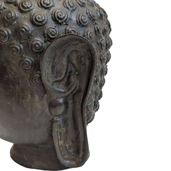 Antigua cabeza de Buda tailandesa de bronce con ushnisha en forma de llama – Esculturas, Bronze (photo 6 of 6)