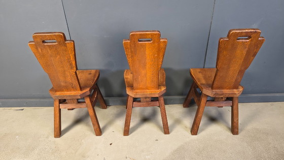 Image 1 of Vintage eikenhouten brutalistische stoelen, jaren 70, set van 6